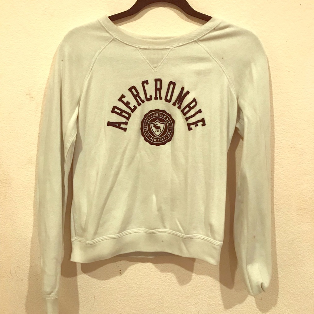 A&F White and Blue Pullover Crewneck Sweatshirt